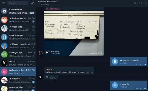 screenshot of telegram group